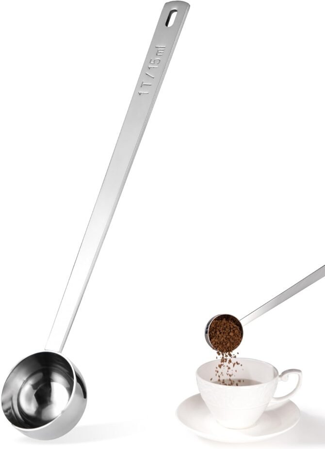 Long Handle Coffee Scoop, 18/8 Stainless Steel Food Grade Measuring Spoon for Coffee Beans Powders Sugar, 8.3in Long Metal Scoop Tablespoon for Easy Container Reach (1tbsp/ 15ml)