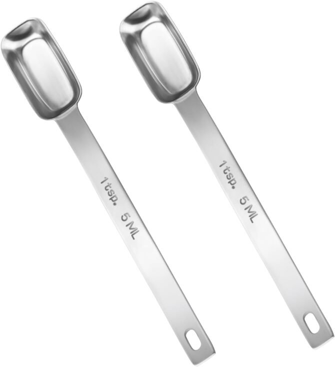 2 Pcs 1 Teaspoon Measuring Spoon, 1/3 Tbsp | 5 mL | 1/6 Oz, Stainless Steel Long Handle Scoop, Metal Measuring Spoon for Kitchen Cooking Baking Coffee Food Measuring