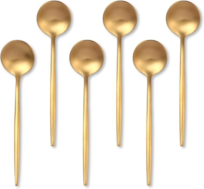Gold Coffee Spoons Set,Stainless Steel Teaspoons of 6,Espresso Spoons 5.11 inch,Demitasse Dessert Scoop,Small Tea Scoop Mini for Stirring,Matte Finish,Dishwasher Safe