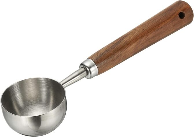 Coffee Measuring Spoon, 4" x 0.8" 30ml Stainless Steel Coffee Scoop with Wood Handle for Ground Coffee or Loose Leaf Tea Silver
