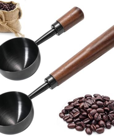 2 PCS Coffee Scoop Vintage Coffee Measuring Spoon Retro Stainless Steel Coffee Spoon Long Wooden Handle Coffee Scoop Kitchen Utensil for Scooping, Measuring & Serving Perfect for Coffee Tea, and More