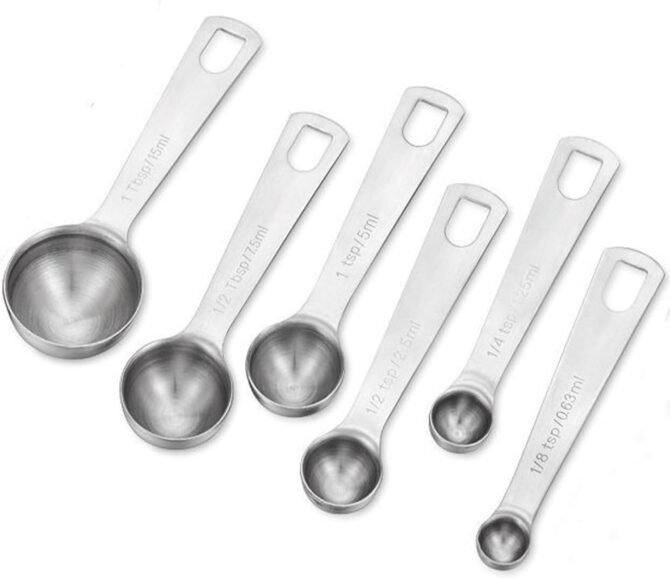 Stainless Steel Measuring Spoons Set - Stacking Metal Teaspoons & Tablespoons - 1/8, 1/4, 1/2 TSP, 1 TSP, 1/2, 1 Tbsp - Coffee & Spice Jars Scoop - Image 2