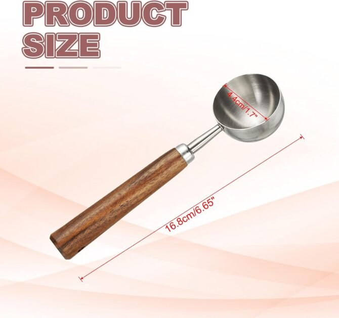 Coffee Measuring Spoon, 4" x 0.8" 30ml Stainless Steel Coffee Scoop with Wood Handle for Ground Coffee or Loose Leaf Tea Silver - Image 2