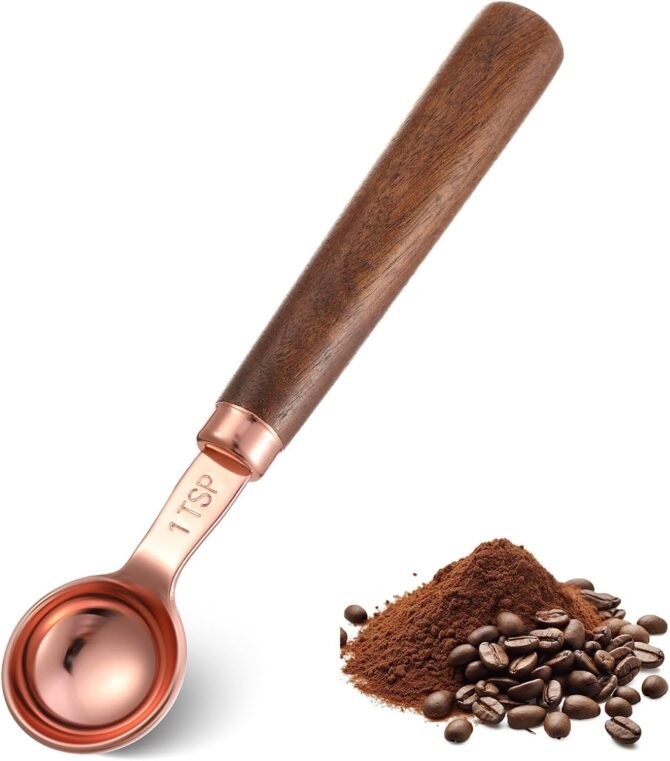 Coffee Scoop - 5ML Stainless Steel Measuring Spoon, Wooden Handle, Retro Design, Ideal for Coffee, Tea, and More