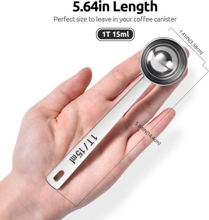 Coffee Scoop 1 Tablespoon: 18/8 Stainless Steel Measuring Scooper for Ground Coffee, Bean, Powder, Espresso, 4.3in Long Handle Metal Measure Spoon for Canister, Jar (1Tbsp/15ml) - Image 2