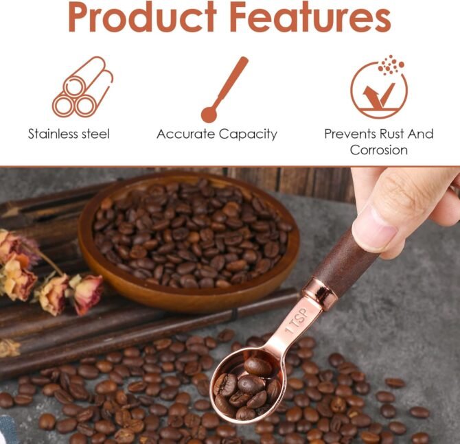 Coffee Scoop - 5ML Stainless Steel Measuring Spoon, Wooden Handle, Retro Design, Ideal for Coffee, Tea, and More - Image 2