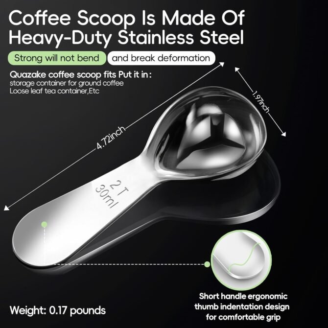 Coffee Scoop 2 tablespoon Measuring Spoons(30ml 2pcs), Ergonomics Design Coffee Scooper 2 tbsp Metal Stainless Steel Manufacture，coffee scoop for ground coffee Protein Powder Sugar Cereal,Etc. - Image 2