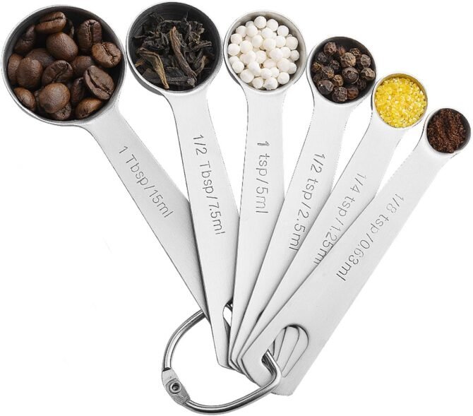Stainless Steel Measuring Spoons Set - Stacking Metal Teaspoons & Tablespoons - 1/8, 1/4, 1/2 TSP, 1 TSP, 1/2, 1 Tbsp - Coffee & Spice Jars Scoop