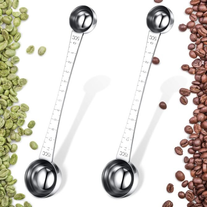 2 Pieces Coffee Scoops with Mark, 1 Tablespoon and 1 Teaspoon Stainless Steel Coffee Measuring Scoop for Ground Brewing, Tea, Sugar and Milk, 5 ml and 15 ml