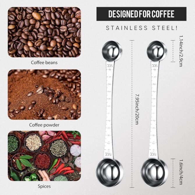2 Pieces Coffee Scoops with Mark, 1 Tablespoon and 1 Teaspoon Stainless Steel Coffee Measuring Scoop for Ground Brewing, Tea, Sugar and Milk, 5 ml and 15 ml - Image 2